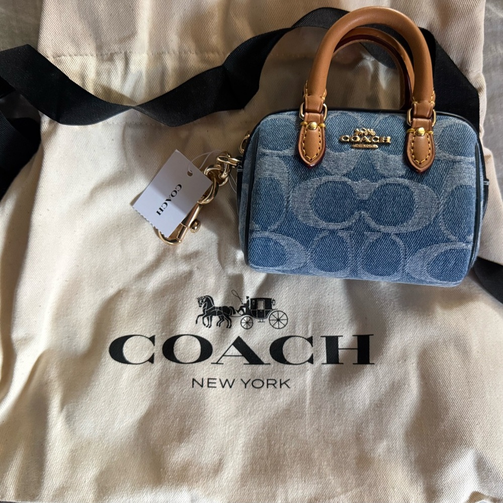 Coach Mini Bag Charm, Denim Signature